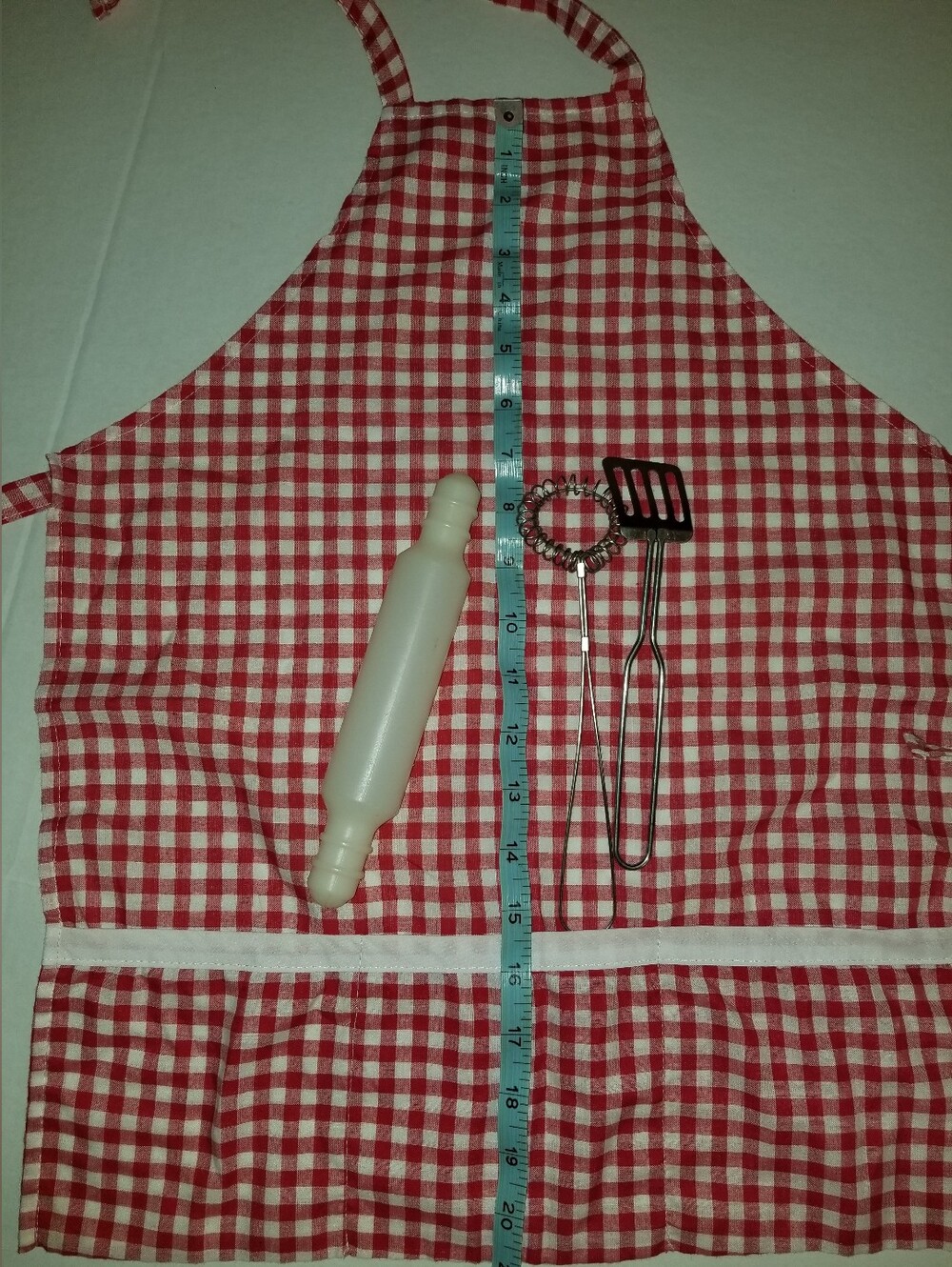 Childs Red White Gingham Apron Kitchen Utensils Kids Cooking Set